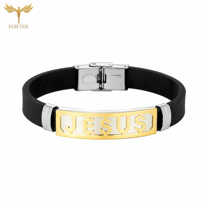 Pulseira Jesus de Silicone e Metal