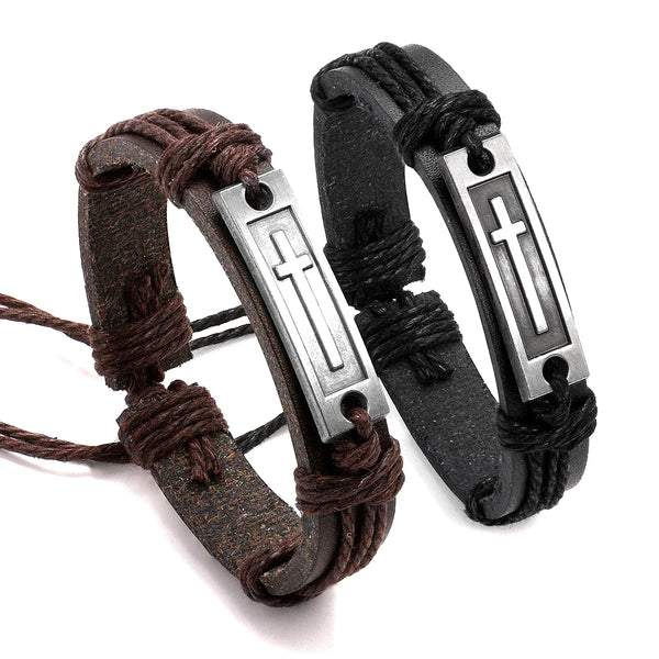 Pulseira de Couro com Cruz