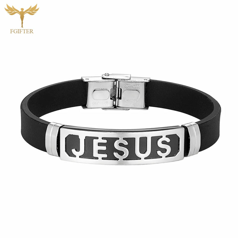 Pulseira Jesus de Silicone e Metal